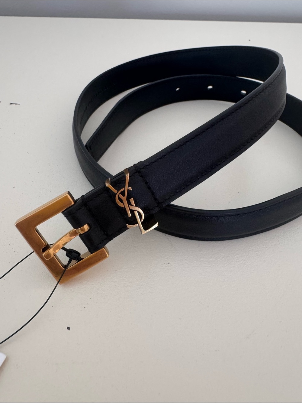 Saint Laurent Black Leather Belt with Gold Buckle